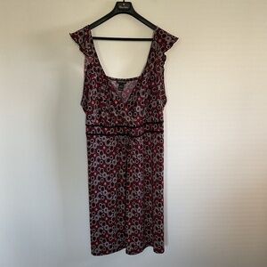 Lane Bryant Fit Flare Dress Sz 26/28 Black Red & White Dot Flutter Sleeve V Neck